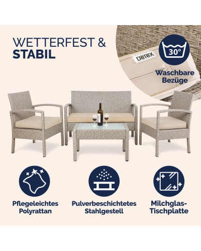 Polyrattan Lounge Set 4-tlg. Gartenmöbel Gruppe Creme